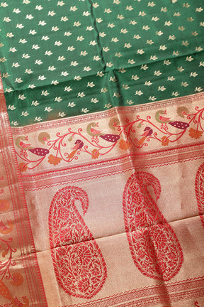 Green Color Pure Handloom Silk Zari & Butti Work Saree with Paithani Border