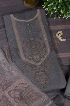 Grey Floral Jaal Printed Spun Unstitched Suit Material