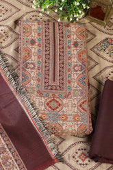 Maroon Pashmina Digital Printed Unstitched Suit Material