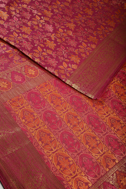 Burgundy Color Tussar Woven Silk Saree