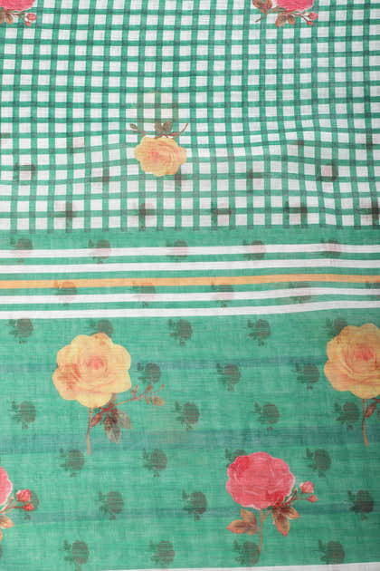 Green Cotton Printed Saree