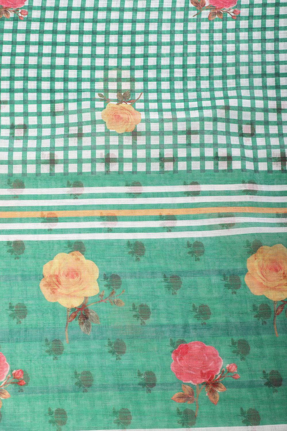 Green Cotton Printed Saree