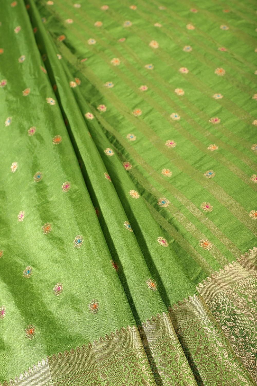 Green Color Cotton Zari & Resham Woven Saree
