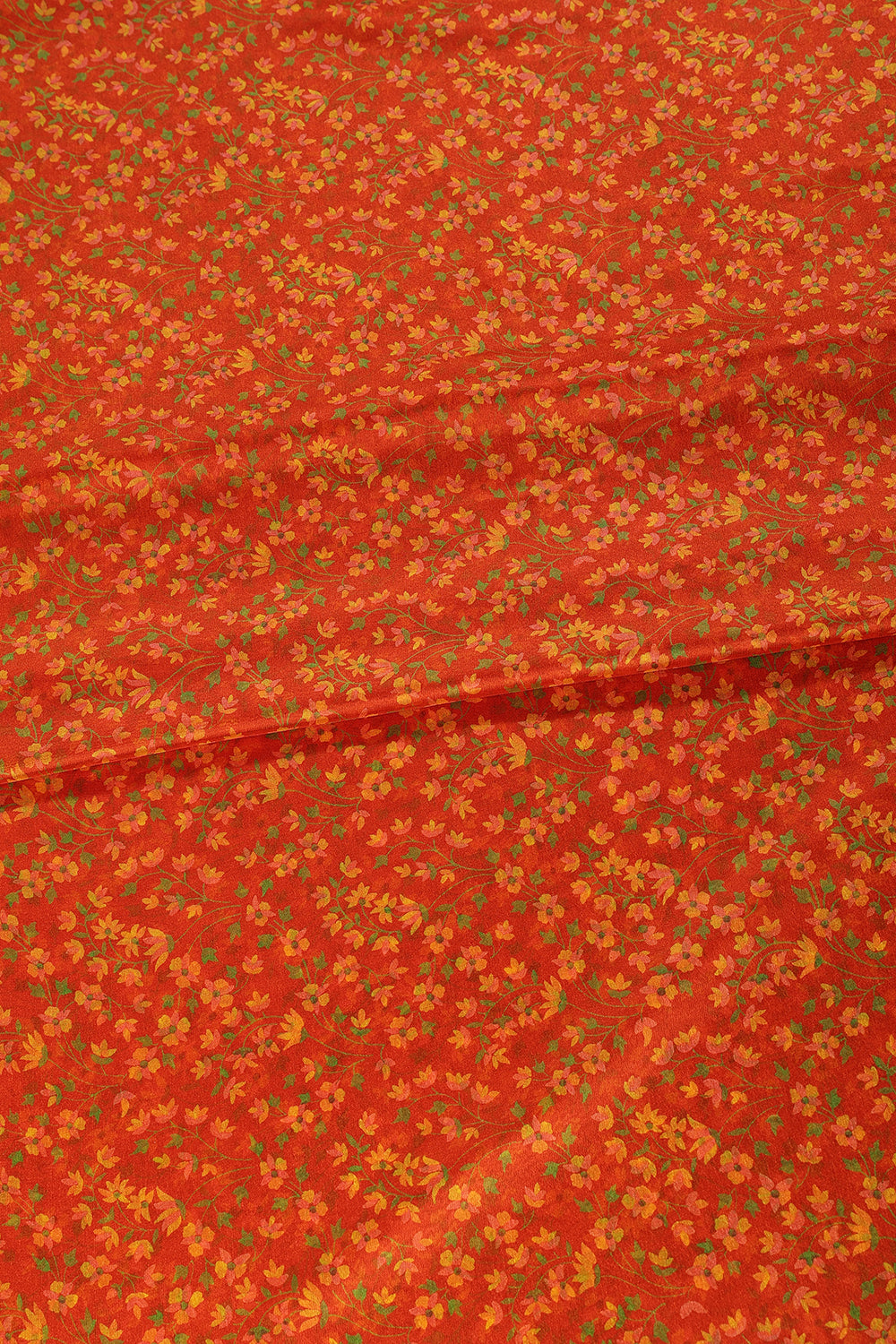 Orange Floral Printed And Zari Border Chiffon Saree