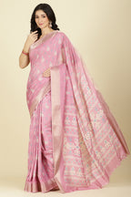 Pink Cotton Silk Printed And Zari Woven Saree