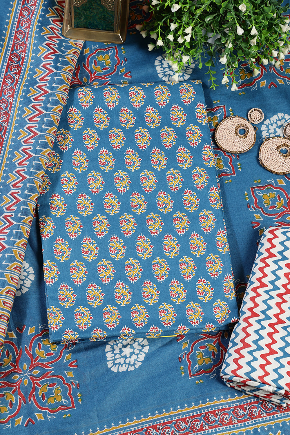 Blue Poplin Cotton Printed Unstitched Suit Material