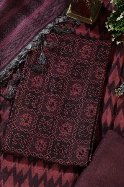 Wine Chanderi Cotton Digital Printed Unstiched Suit Material