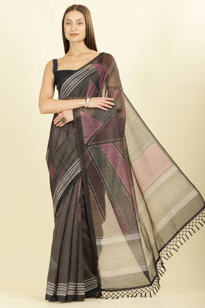 Black Organza Cotton Printed Saree