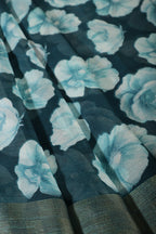 Teal Chiffon Floral Printed Saree