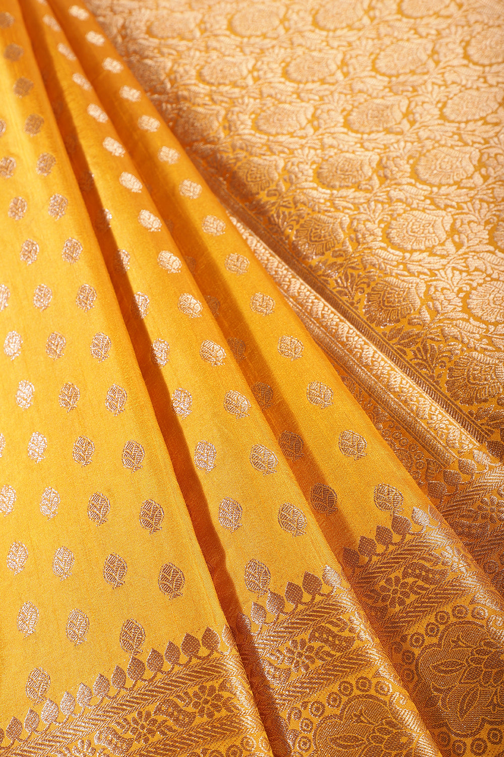 Mustard Color Cotton Silk Zari Woven Saree
