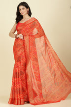 Orange Color Chiffon Bandhani Printed Saree