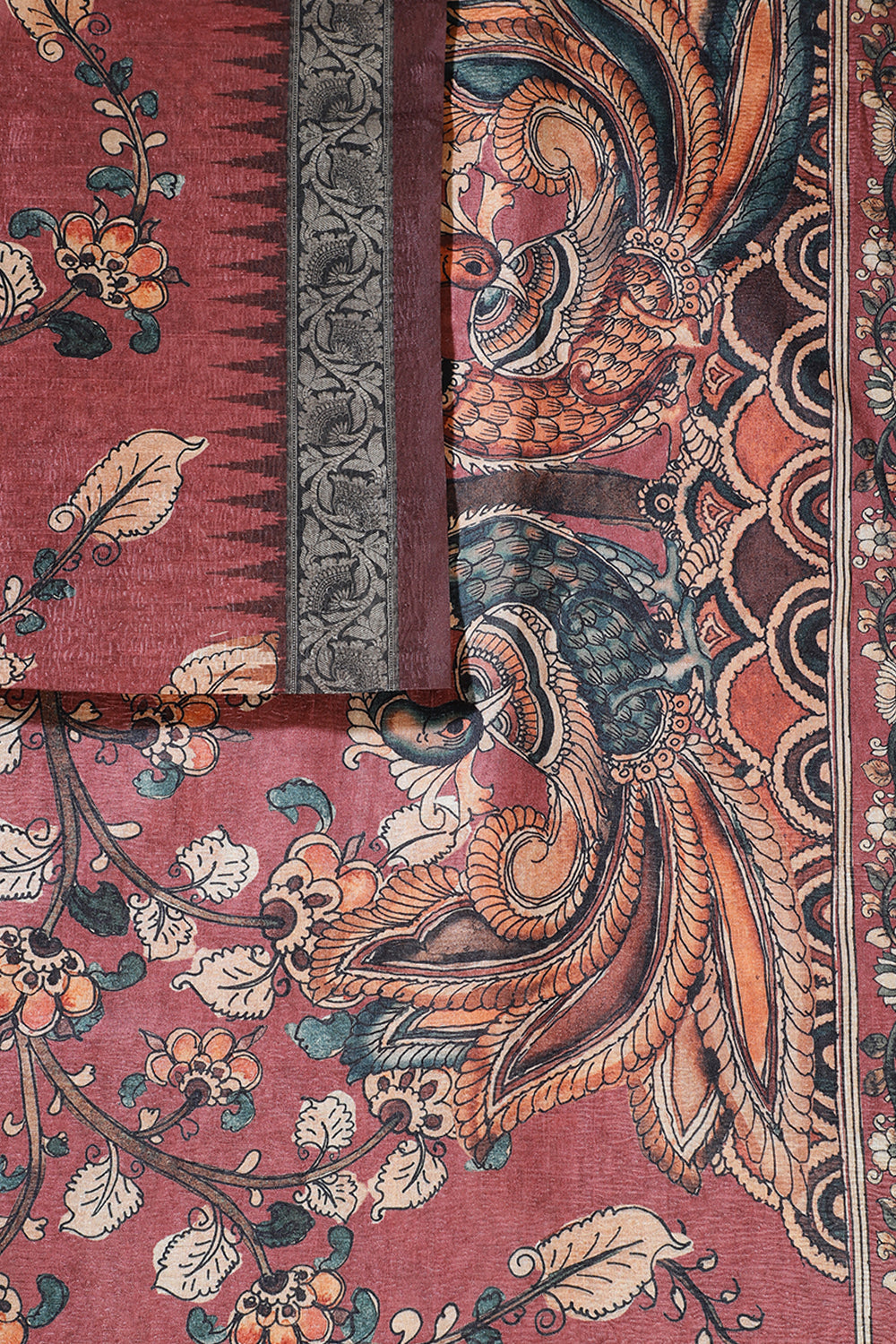 Light Maroon Tussar Silk Digital-Inspired Printed Saree