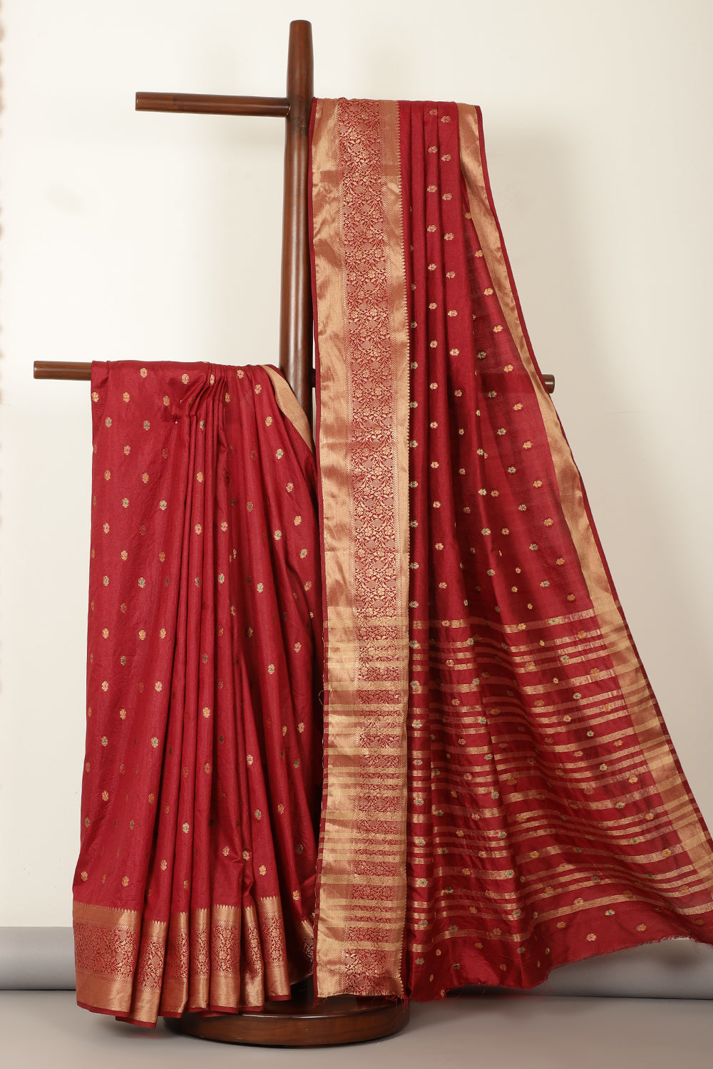 Maroon Cotton Zari & Resham Woven Saree