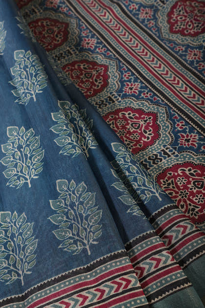 Blue Color Cotton Silk Printed Saree