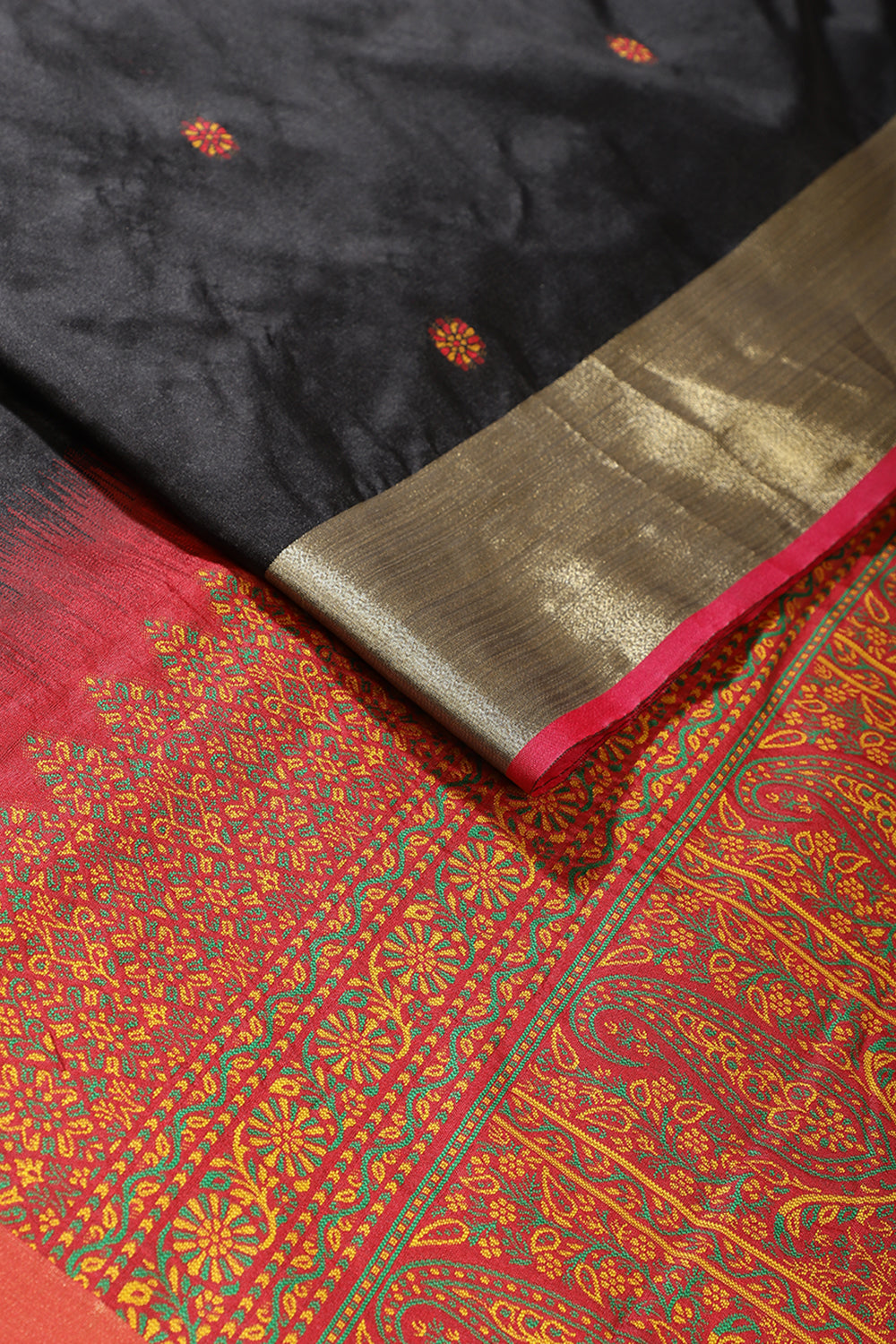 Black & Red Silk Resham And Zari Woven Saree