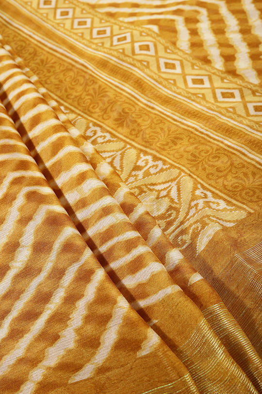 Mustard Color Chiffon Leheriya Printed Saree