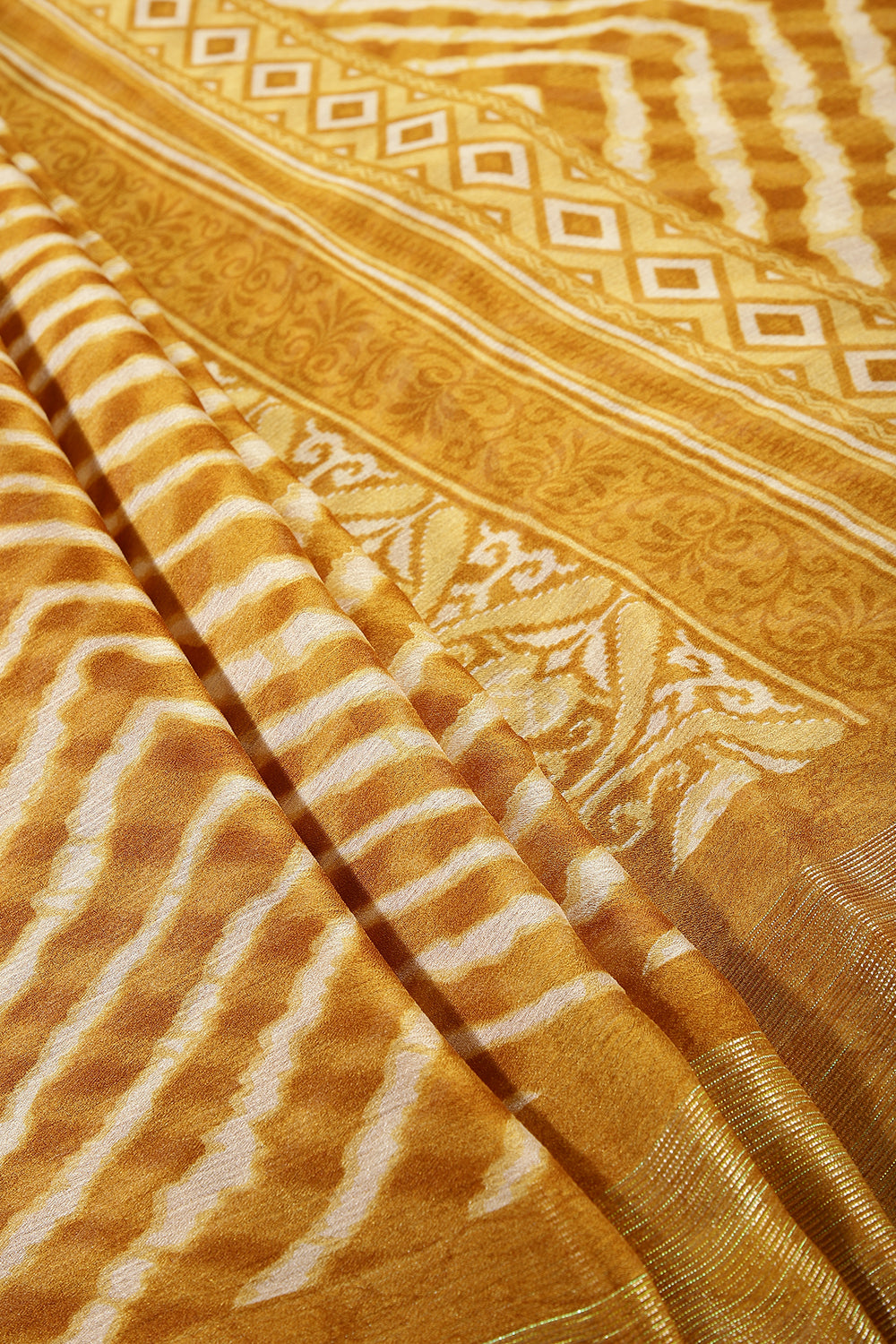 Mustard Color Chiffon Leheriya Printed Saree