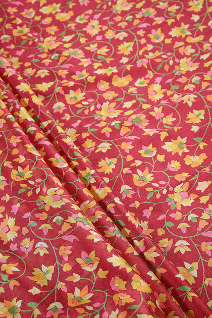 Shiraz Color Chiffon Floral Zari Border Printed Saree