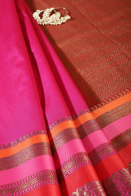 Magenta Pink Zari Woven Art Silk Saree