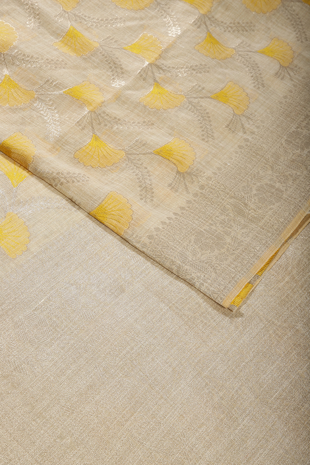 Beige & Mustard Color Chanderi Cotton Zari Woven Saree
