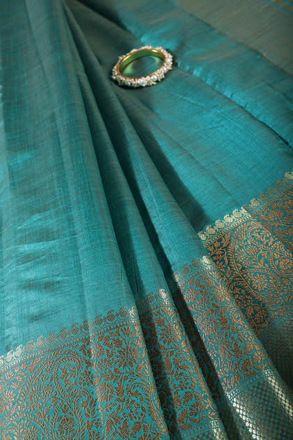 Teal Cotton Silk Woven Saree
