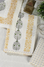 Cream & Mustard Printed And Resham Embroidered Unstitched Suit Fabric