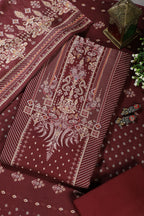 Maroon Mughal-Inspired Paisley Printed Spun  Unstitched Suits Fabric