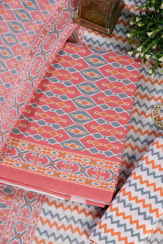 Peach Malmal Cotton Printed Unstitched Suit Material
