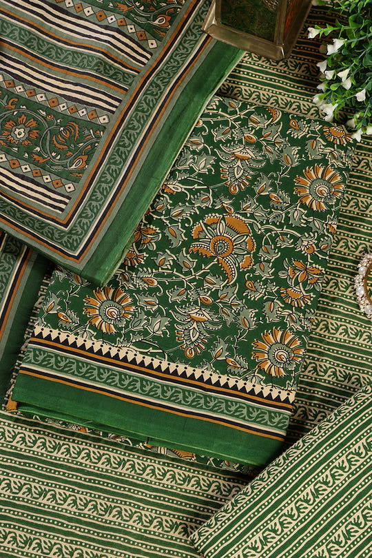 Green Cambric Cotton Unstitched Suit Material