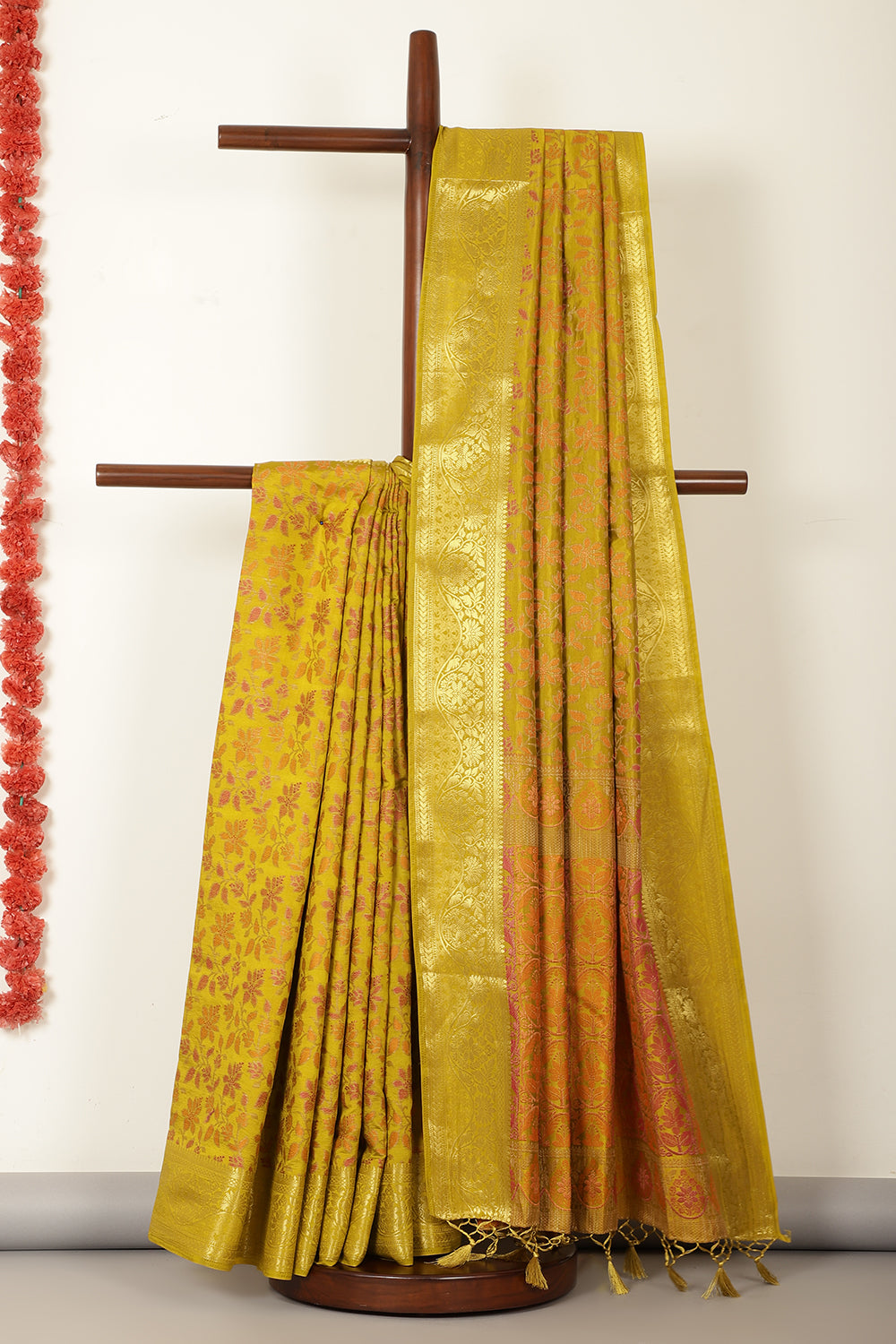 Sage Green Tussar Woven Silk Saree