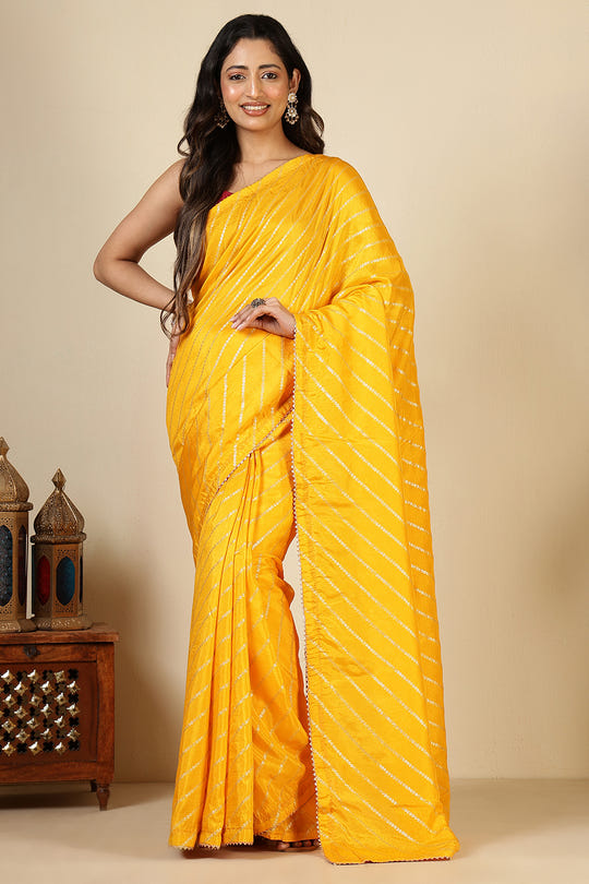 Mustard Modal Silk Saree with Zari Pinstripes