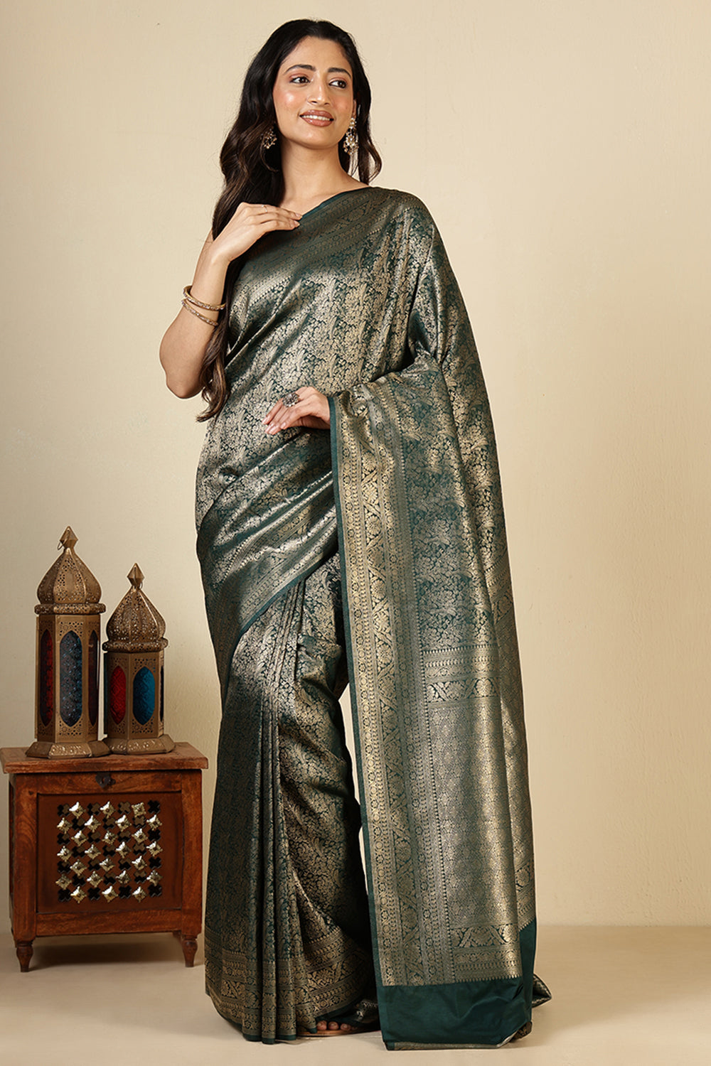 Green South Silk Floral Zaal Woven Saree