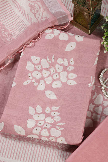 Pink Color Printed Linen Cotton Unstitched Suits