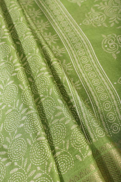 Green Printed & Woven Cotton Silk Saree