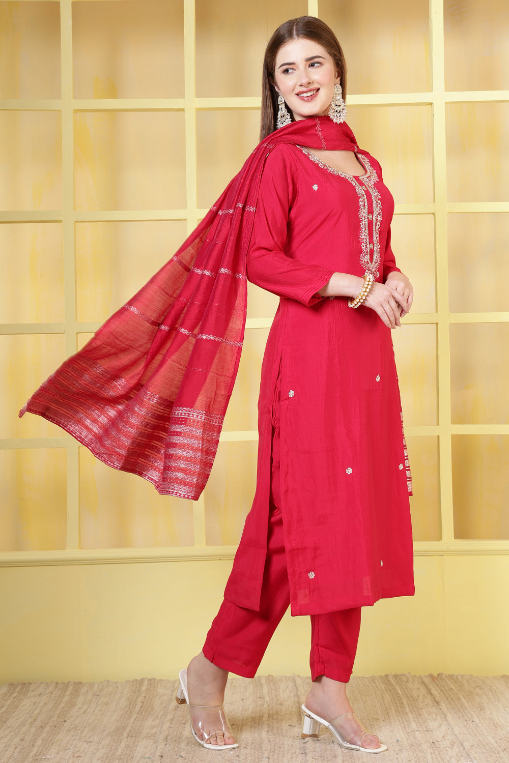 Magenta Silk Cut-Dana And Pearl Embroidered Suits