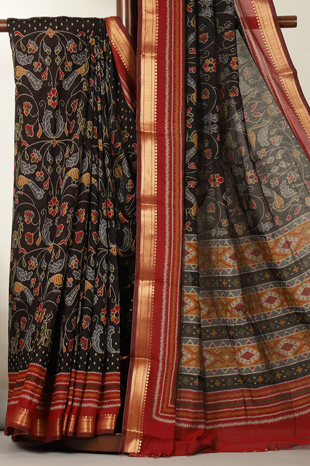 Black Kalamkari Printed Cotton Saree