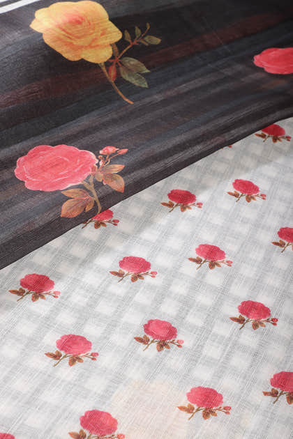 Black Cotton Printed Saree