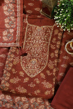 Brown Muslin Printed Unstitched Suit Fabric