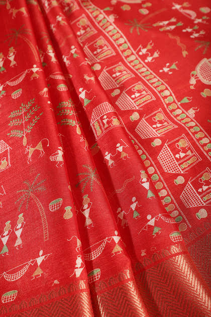 Red Cotton Silk Printed Saree