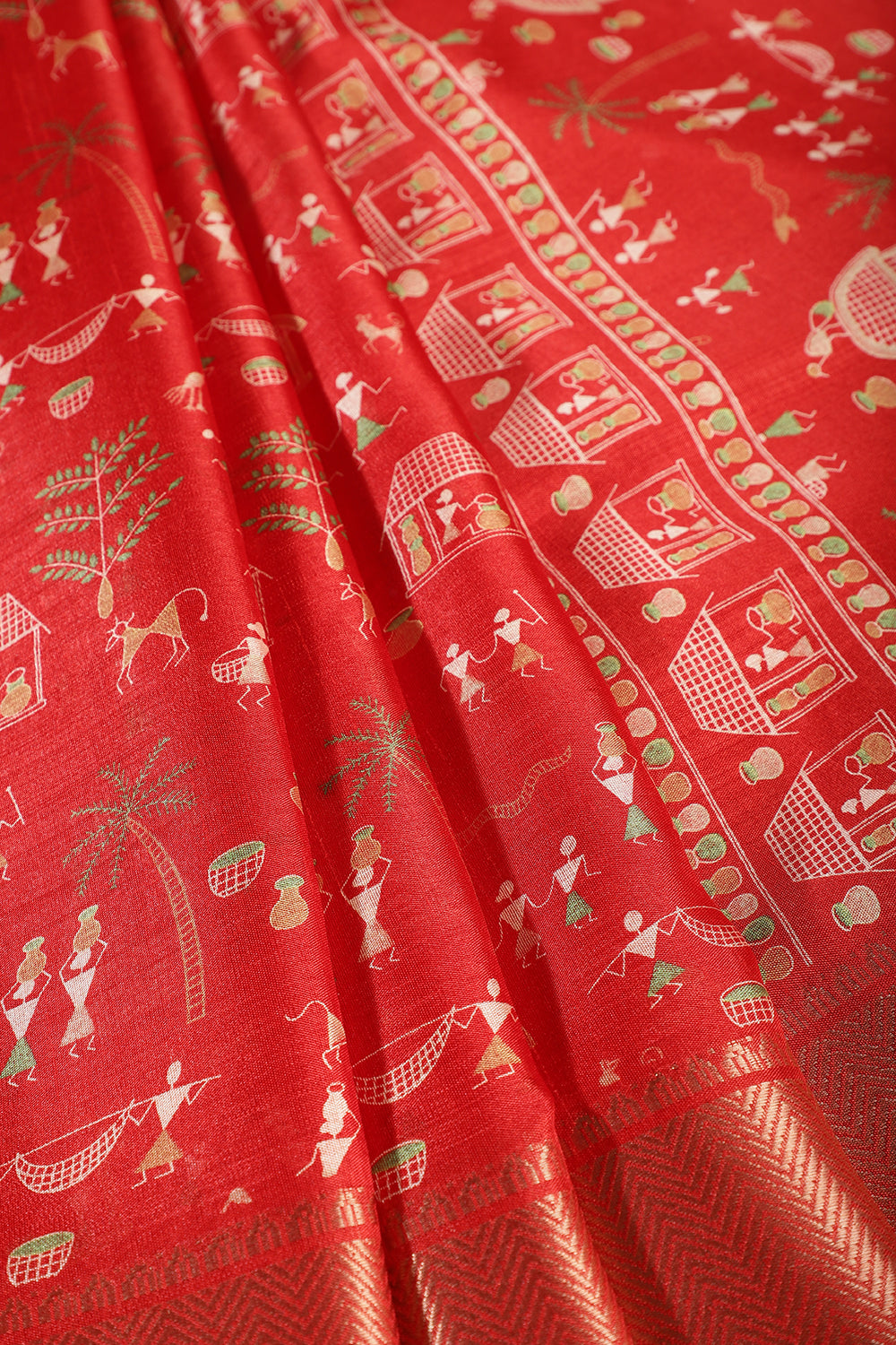 Red Cotton Silk Printed Saree