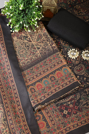 Black Pashmina Digital Printed Unstitched Suit Material