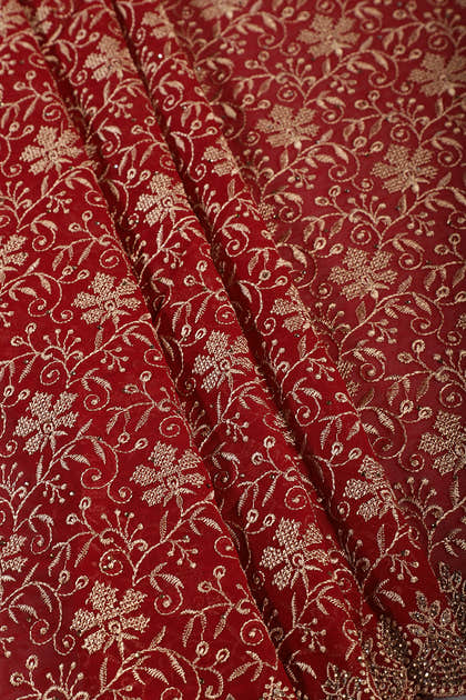 Maroon Embroidered And Swaroski Work Georgette Saree