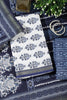 Navy And White Cotton Floral Block Print & Zari Border Unstitched Suit Material