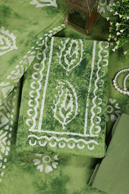Green Shibori Printed Unstitched Suit Fabric