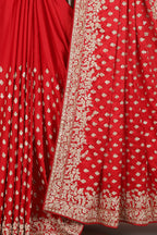 Red Color Pure Satin Crepe Saree with Full Zardozi Handwork
