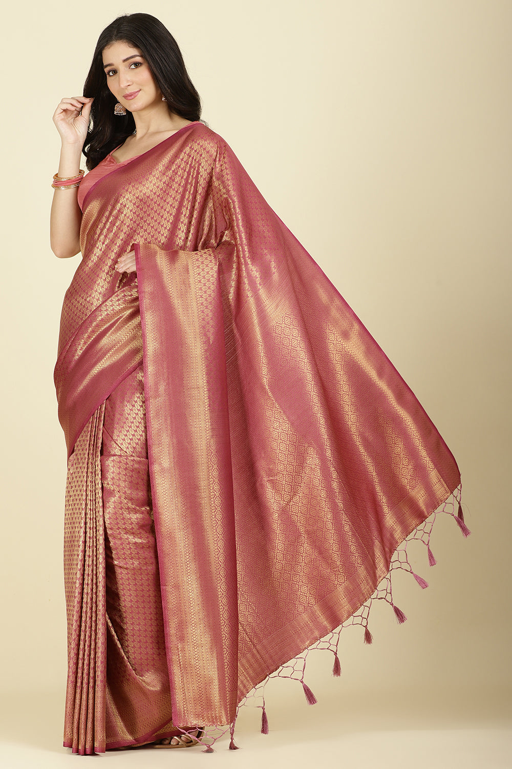 Muted Pink Color Zari Woven South Silk Saree