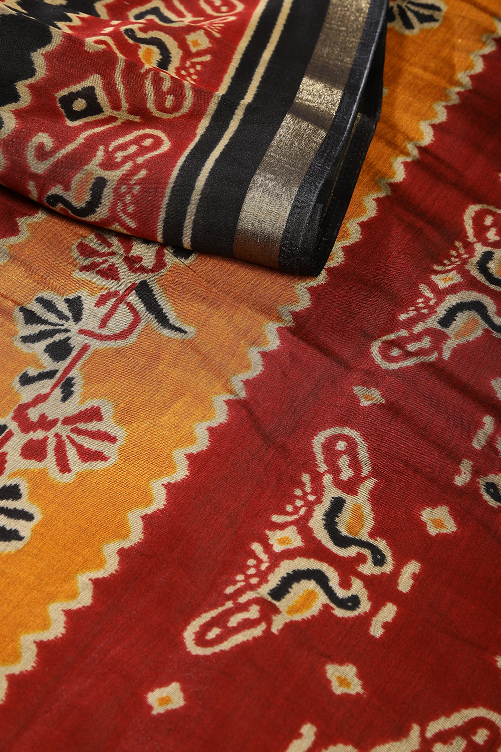 Black Color Printed Chanderi Cotton Saree with Zari Border