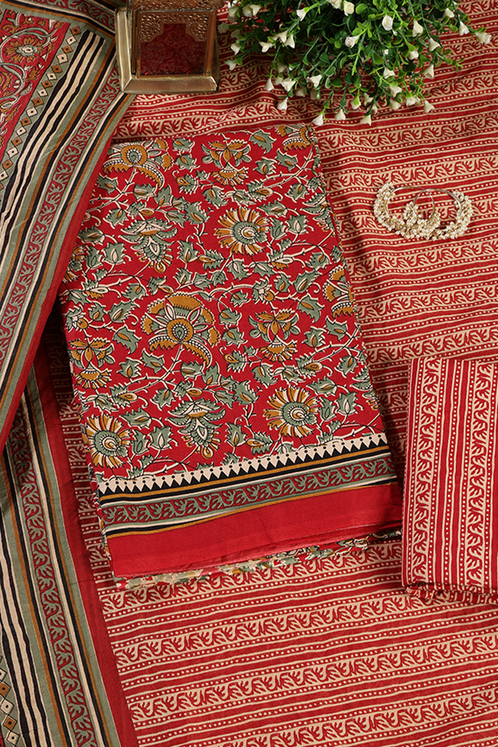 Red Cambric Cotton Unstitched Suit Material