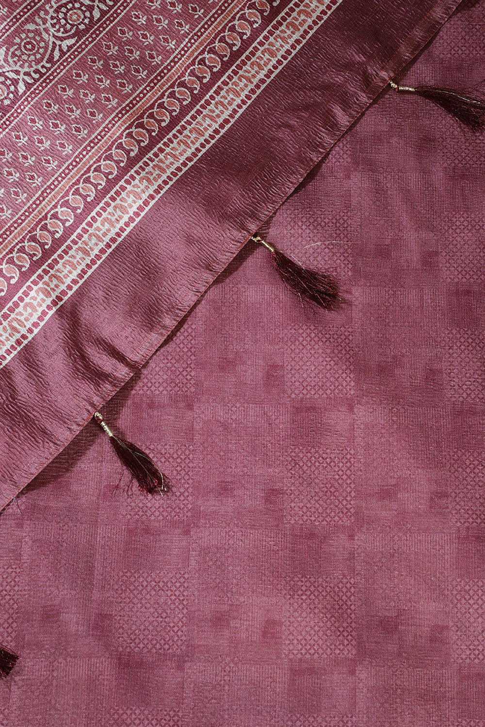 Dusty Pink Floral Printed Tussar Silk Saree