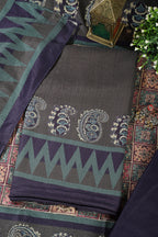 Greenish Grey Spun Printed Unstitched Suit